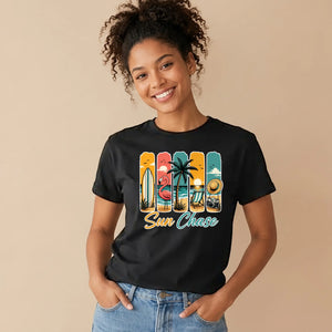 Sun Chase Tropical Beach Summer Graphic Print Ladies T-Shirt