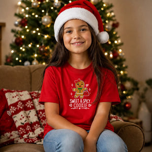 Sweet And Spicy Gingerbread Graphic Christmas Kids T-Shirt