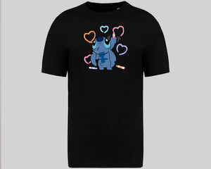 Stitch Graphic Oversized T-Shirt, Unisex Funny Cute Cartoon Tee, 100% Organic Cotton Oversized Fit Top M8407