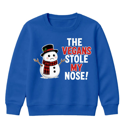 The Vegans Stole My Nose Graphic Christmas Kids Sweatshirt