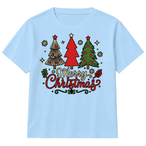Three Festive Trees Merry Lettering Christmas Kids T-Shirt