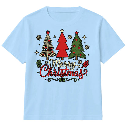 Three Festive Trees Merry Lettering Christmas Kids T-Shirt