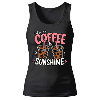 Trendy Iced Coffee And Sunshine Graphic Ladies Tank Top