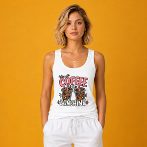 Trendy Iced Coffee And Sunshine Graphic Ladies Tank Top