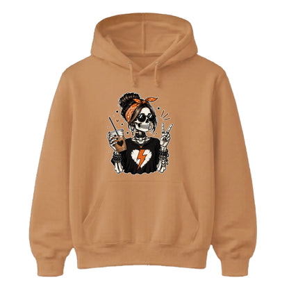 Trendy skeleton iced coffee lover graphic Halloween hoodie