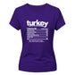 Turkey nutrition facts funny Thanksgiving Ladies T-Shirt