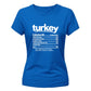 Turkey nutrition facts funny Thanksgiving Ladies T-Shirt