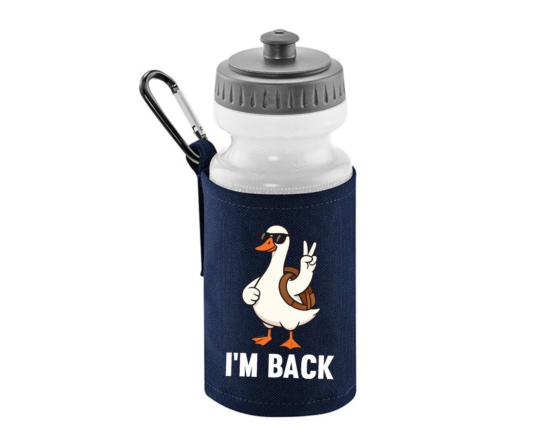 Back To School Water Bottle, Funny Duck Printed I’m Back, 600D Polyester Soft Water Bottle, BPA-Free, Gift for Students Or Teachers M8482