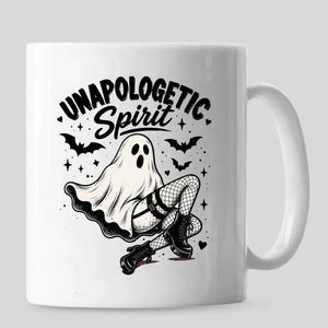 Unapologetic fishnet boots ghost quote ceramic Halloween Mug