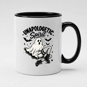 Unapologetic fishnet boots ghost quote ceramic Halloween Mug