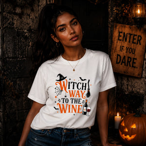 Unique wine witch quote graphic Halloween Ladies t-shirt