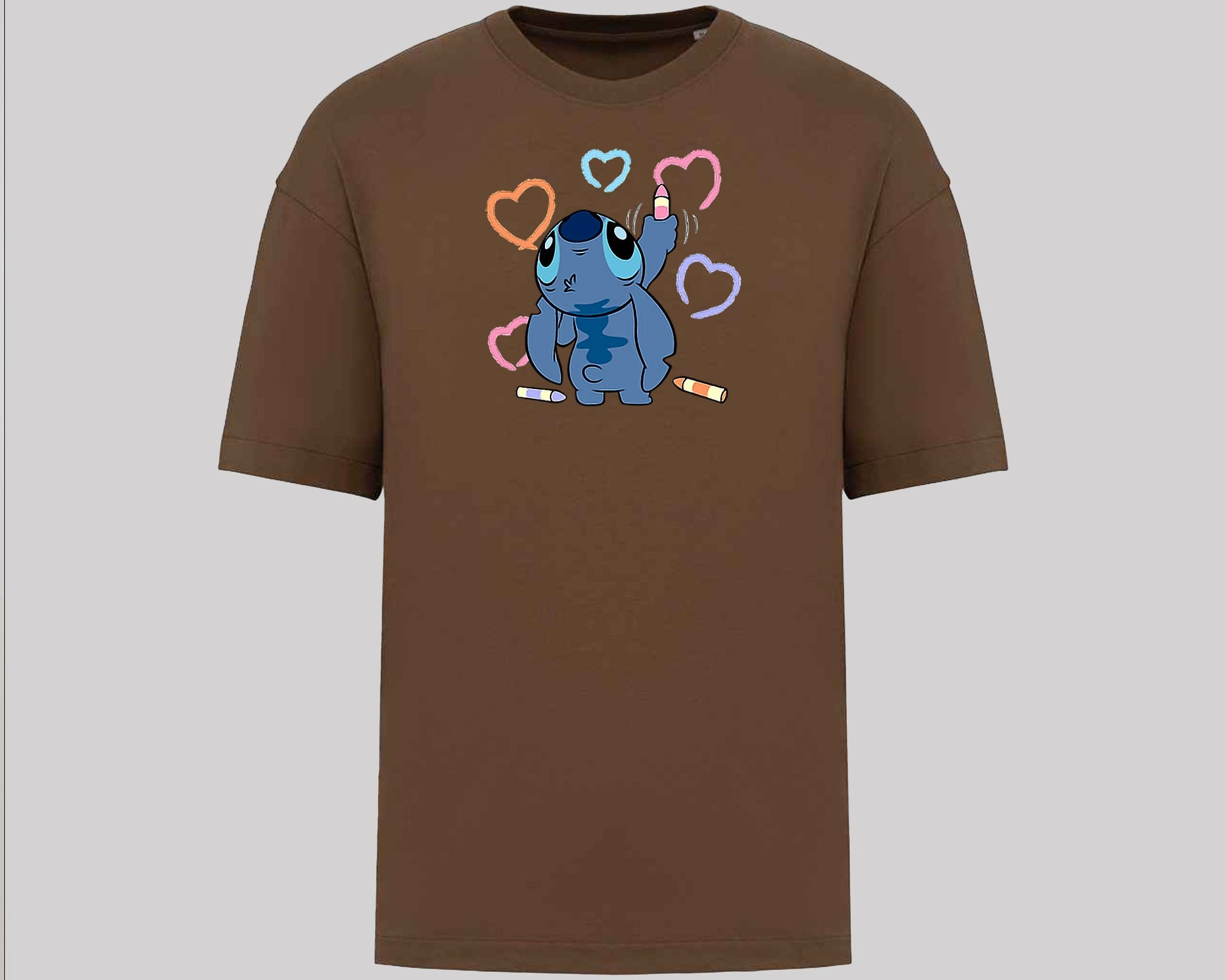 Stitch Graphic Oversized T-Shirt, Unisex Funny Cute Cartoon Tee, 100% Organic Cotton Oversized Fit Top M8407
