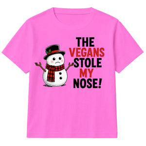 Vegans Stole My Nose Snowman Graphic Christmas Kids T-Shirt