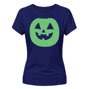 Vibrant round pumpkin face Glow in the Dark Ladies T-Shirt