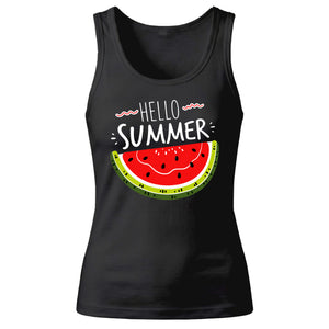 Vibrant Watermelon Hello Summer Graphic Ladies Tank Top