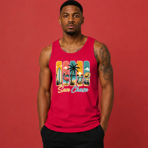 Vintage Sun Chase Coastal Beach Summer Graphic Men Tank Top