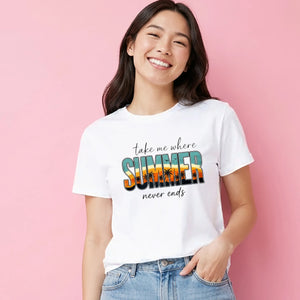 Vintage Tropical Sunset Summer Graphic Print Ladies T-Shirt