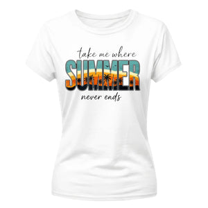 Vintage Tropical Sunset Summer Graphic Print Ladies T-Shirt