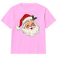 Vintage Winking Santa Face Graphic Christmas Kids T-Shirt