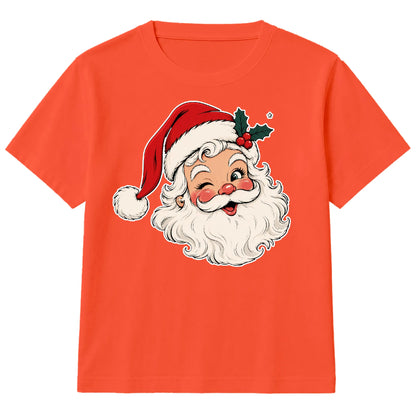 Vintage Winking Santa Face Graphic Christmas Kids T-Shirt