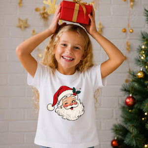 Vintage Winking Santa Face Graphic Christmas Kids T-Shirt