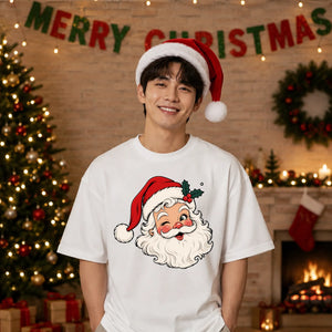 Vintage Winking Santa Portrait Christmas Oversized T-Shirt