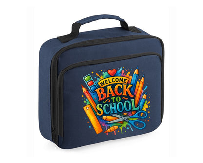 Welcome Back To School Lunch Cooler Bag, Insulated, Durable & Stylish For Kids, Perfect For School Front Zip Pocket Lunch Box Tote M8478