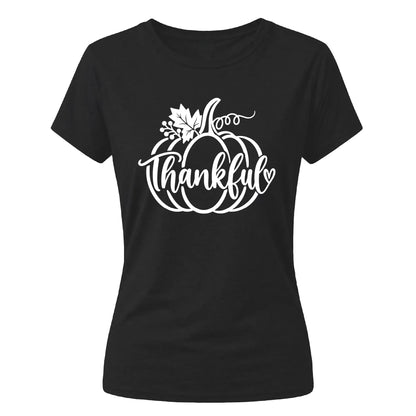 White pumpkin thankful script Thanksgiving Ladies T-Shirt