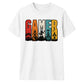 Vintage Retro Stripes Gamer Silhouette Graphic Unisex T-Shirt