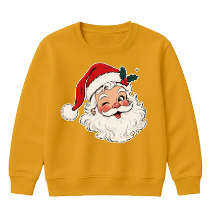 Winking Santa Face With Holly Christmas Kids Sweatshirt