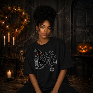 Witch hat boo lettering print Halloween Oversized T-Shirt