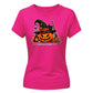 Witch hat pumpkin black cat graphic Halloween ladies t-shirt
