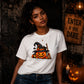 Witch hat pumpkin black cat graphic Halloween ladies t-shirt