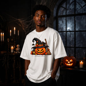 Witch hat pumpkin cat graphic Halloween Oversized T-Shirt