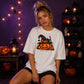 Witch hat pumpkin cat graphic Halloween Oversized T-Shirt