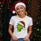 Witty smiling green grinch portrait Christmas Ladies T-Shirt