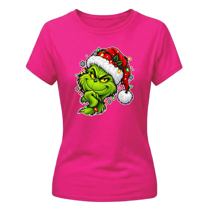 Witty smiling green grinch portrait Christmas Ladies T-Shirt