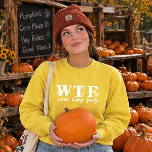 WTF wine turkey family print Thanksgiving Unisex Sweatshirt
