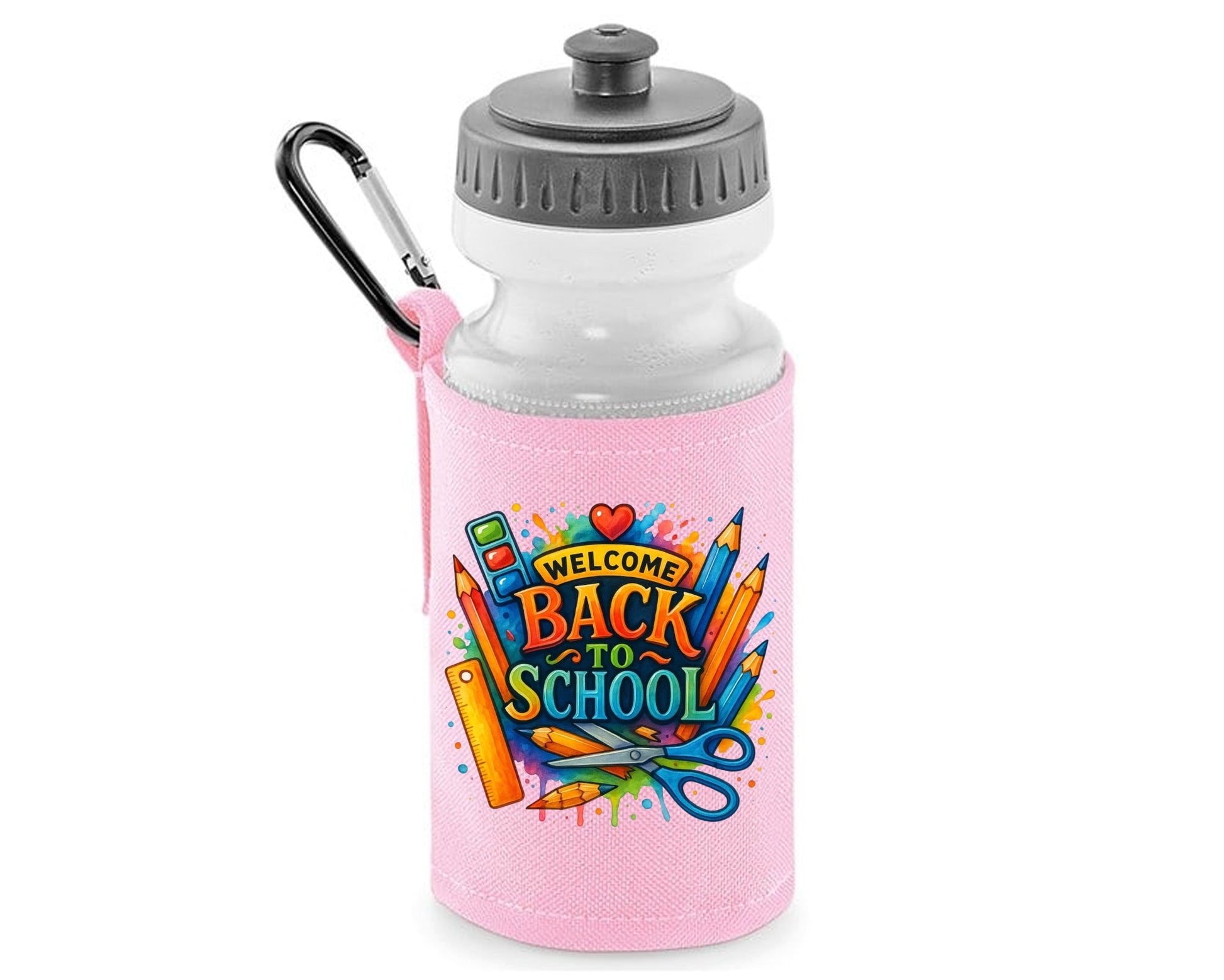 Welcome Back To School Water Bottle, BPA Free, Leakproof & Reusable, Soft Pull Up Drink Nozzle Cap Great For Kids Students & School Days M8478