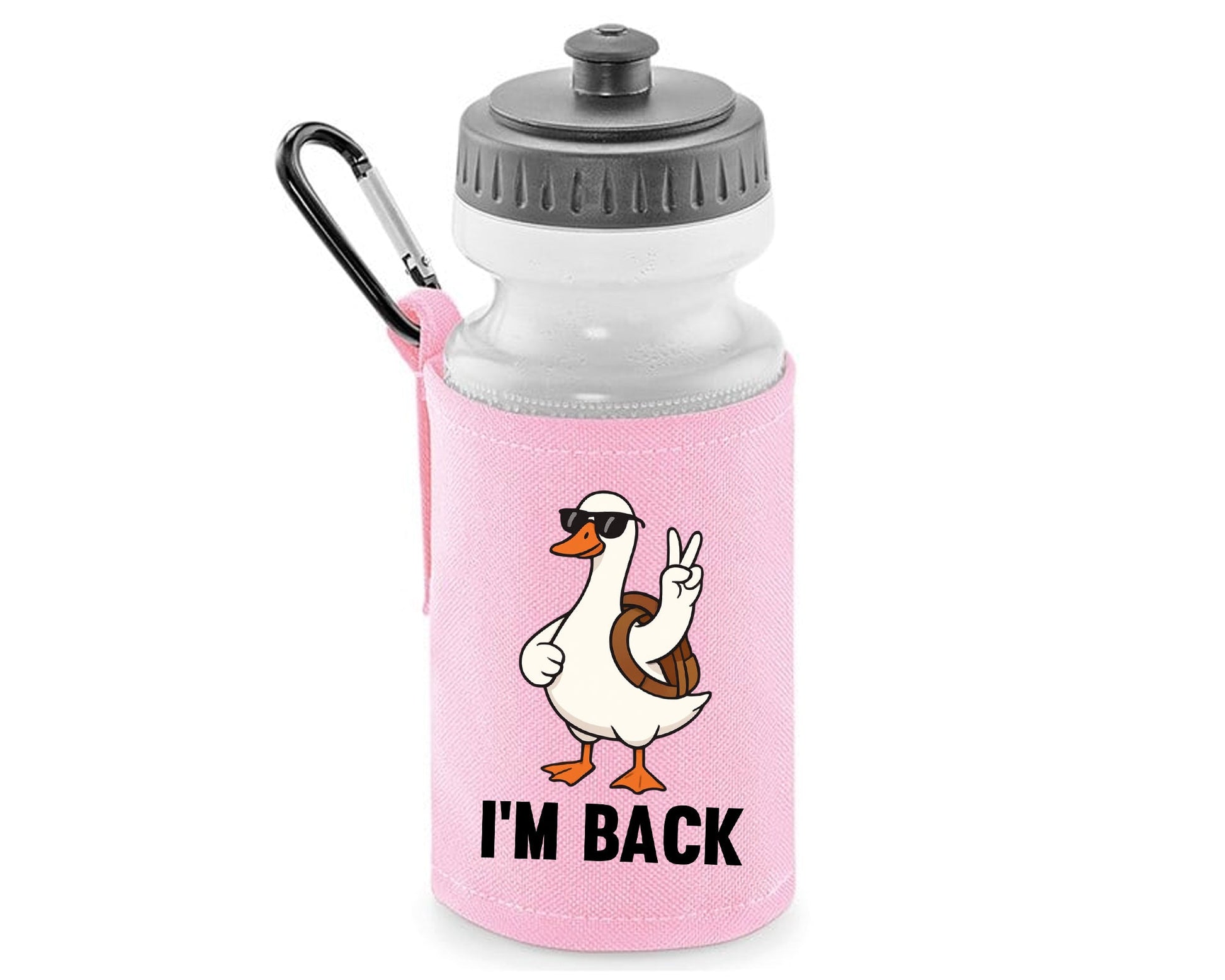 Back To School Water Bottle, Funny Duck Printed I’m Back, 600D Polyester Soft Water Bottle, BPA-Free, Gift for Students Or Teachers M8482